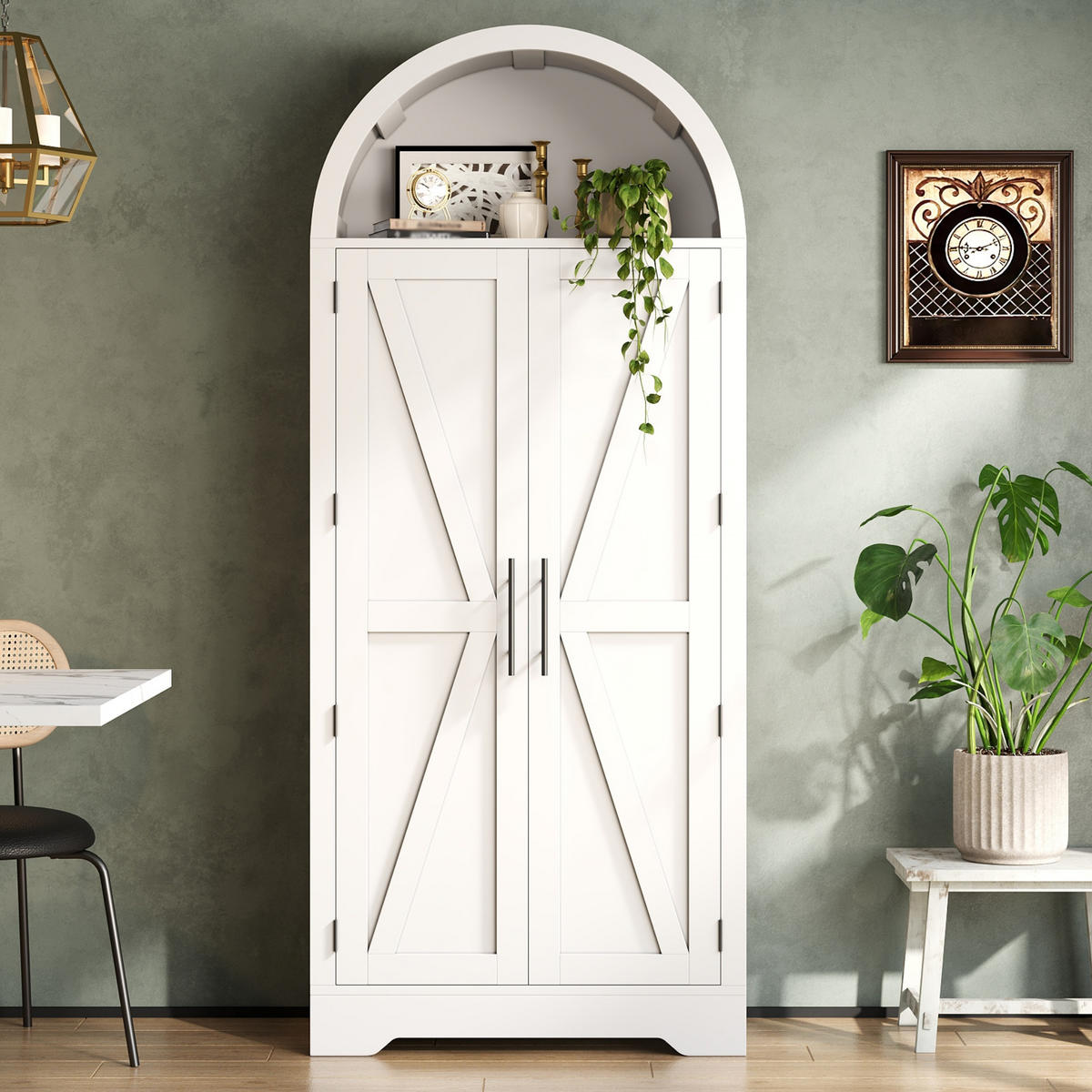 MEHRZWECKSCHRANK in Weiß mit Ablage und offenem Oberteil für Küche und Wohnzimmer, B70/T35/H170 cm - Weiß, Holzwerkstoff (70/170/35cm) - STILVORA