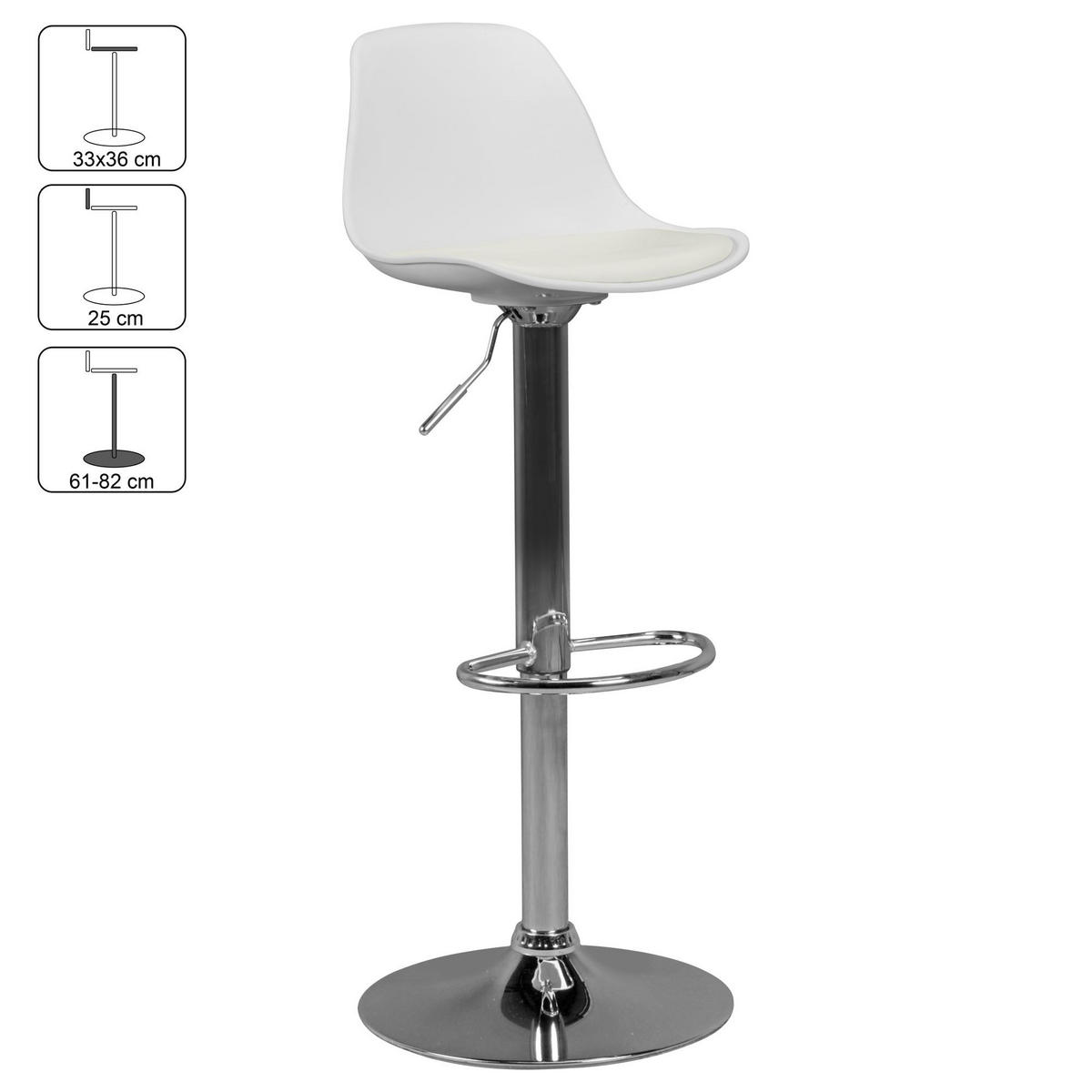 BARHOCKER Lederoptik Verchromt Drehbar BERN, Weiß 40x40x104 cm - Silberfarben/Weiß, Kunststoff/Textil (40/104/40cm) - KADIMA DESIGN