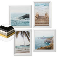 WANDBILDER 4er-Set - 50x50 cm & 40x60 cm Weißer Rahmen - Treppe, Strand, Meerblick, Schaukel - Weiß, Kunststoff (50/50cm) - ArtPrintCave
