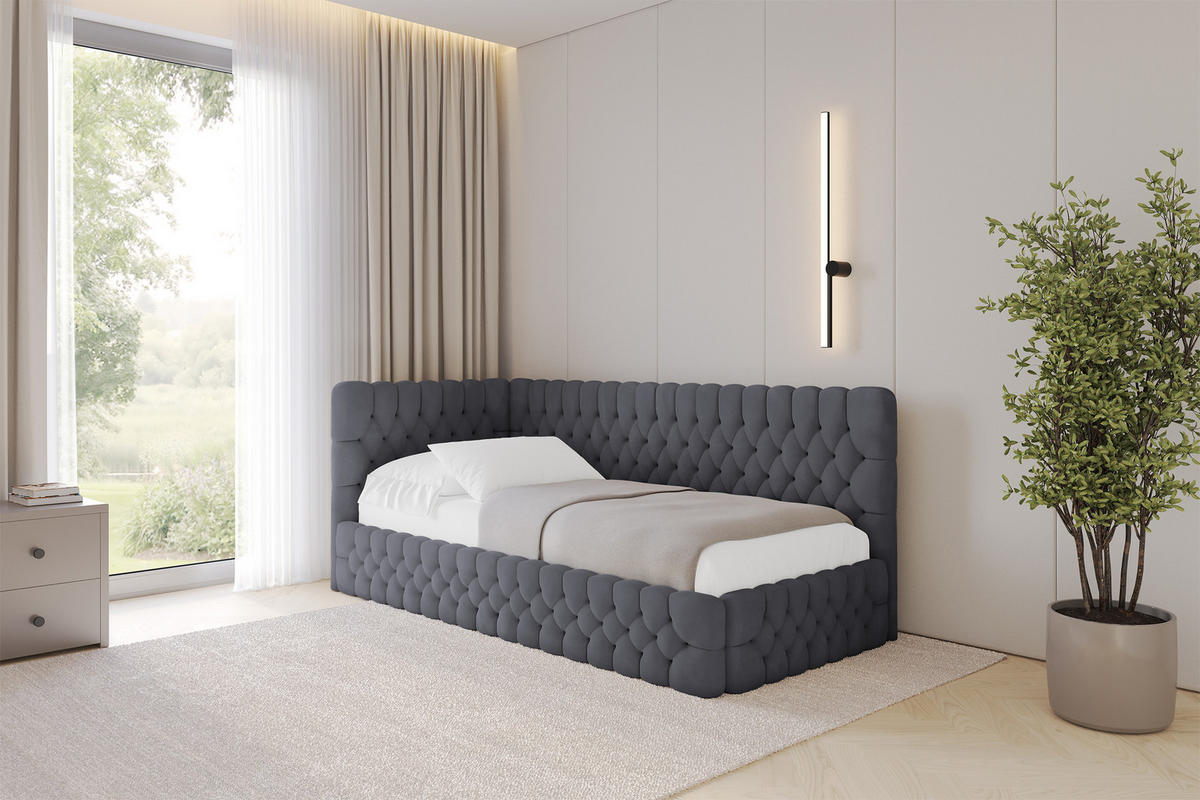 EINZELLBETT Jugendbett mit Bettkasten und Matratze H3/H4, Rechts - MULY 100x200 Dunkelgrau - Titanfarben, Holzwerkstoff/Textil (100/200cm) - ALTDECOR