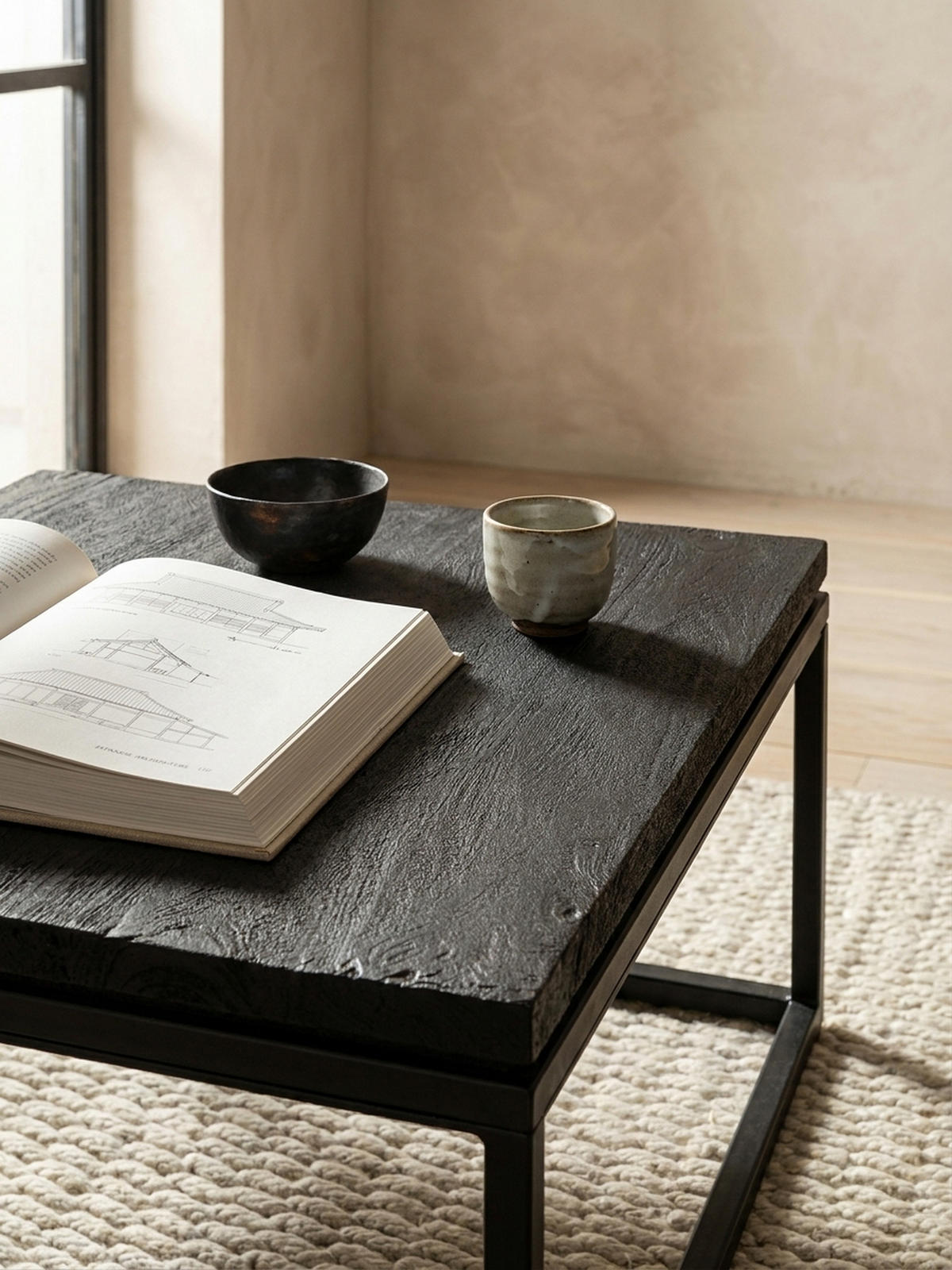 COUCHTISCH aus Mango Massivholz und Metall, Quadratisch, Natürliche Holzmaserung, Schwarz 60 x 60 x 35 cm - Schwarz, Holz/Metall (60/60/35cm) - KADIMA DESIGN