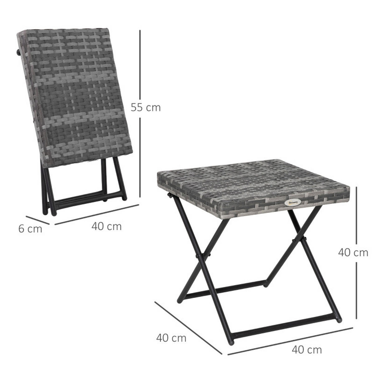 GARTENTISCH 40x40x40 cm klappbar Polyrattan grau - Grau, Naturmaterialien (40/40/40cm) - LEBENLANG