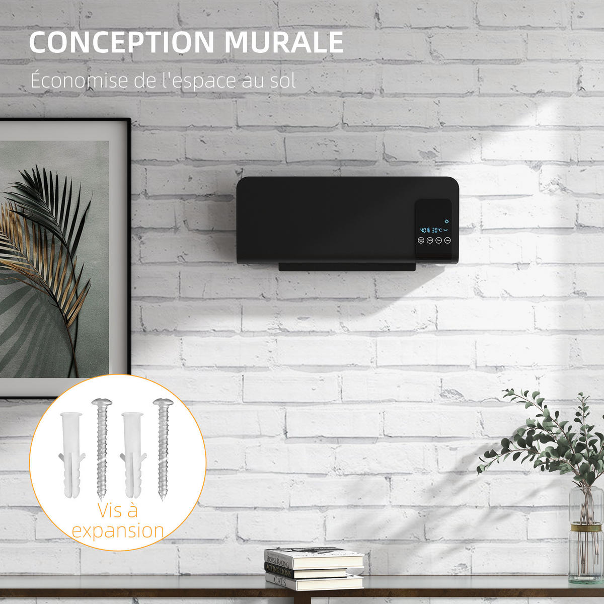 WANDHEIZLÜFTER DE-17073 PTC 1000/2000 W Schwarz - Schwarz, Kunststoff (12/21.5/54.5cm) - ComfortXL