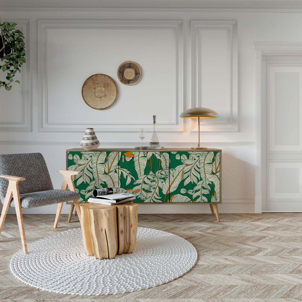 SIDEBOARD VERDANT PLEASURES, Eicheneffekt, 164,5x42x77,5 cm, 3 Türen - Eichefarben/Buchefarben, Holzwerkstoff/Buchenholz (164.5/77.5/42cm) - SpaceRebels