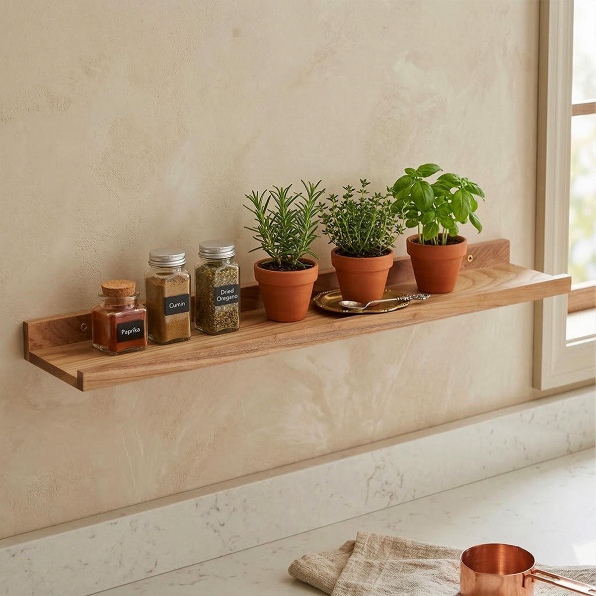 STENNÁ polica - svetlohnedá, drevo (100/5/15cm) - Relaxdays