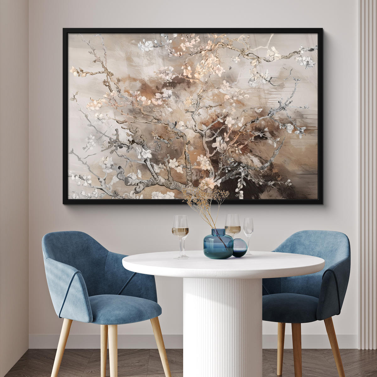 POSTER MIT RAHMENGERAHMTES BILD Mandelblüte - Kunst - Van Gogh - Beige - Abstrakt 120x80 cm - Braun, Papier (120/80cm) - MuchoWow