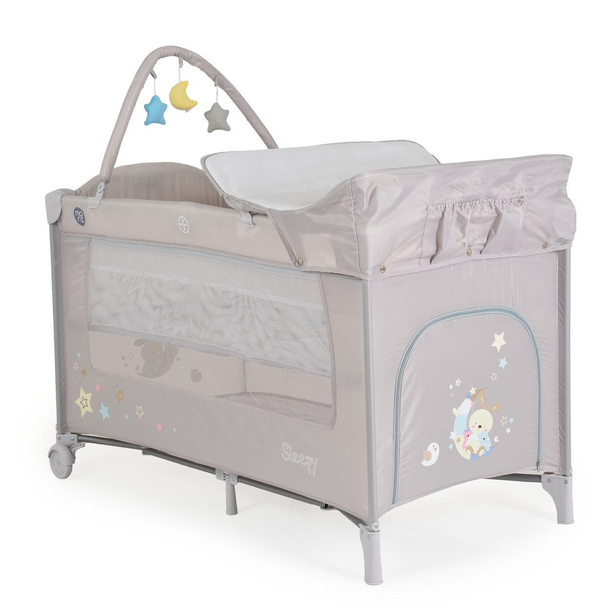 REISEBETT Sleepy Rollen hellgrau Wickelauflage, Matratze, Spielbogen, Seiteneingang - Grau, Kunststoff (60/120cm) - Moni