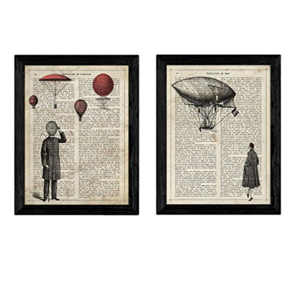 POSTER Set Mit 2 Vintage Paar Mit Ballon. A4 Rahmenlos - Klar, Papier (29.7/5/21cm) - Nacnic
