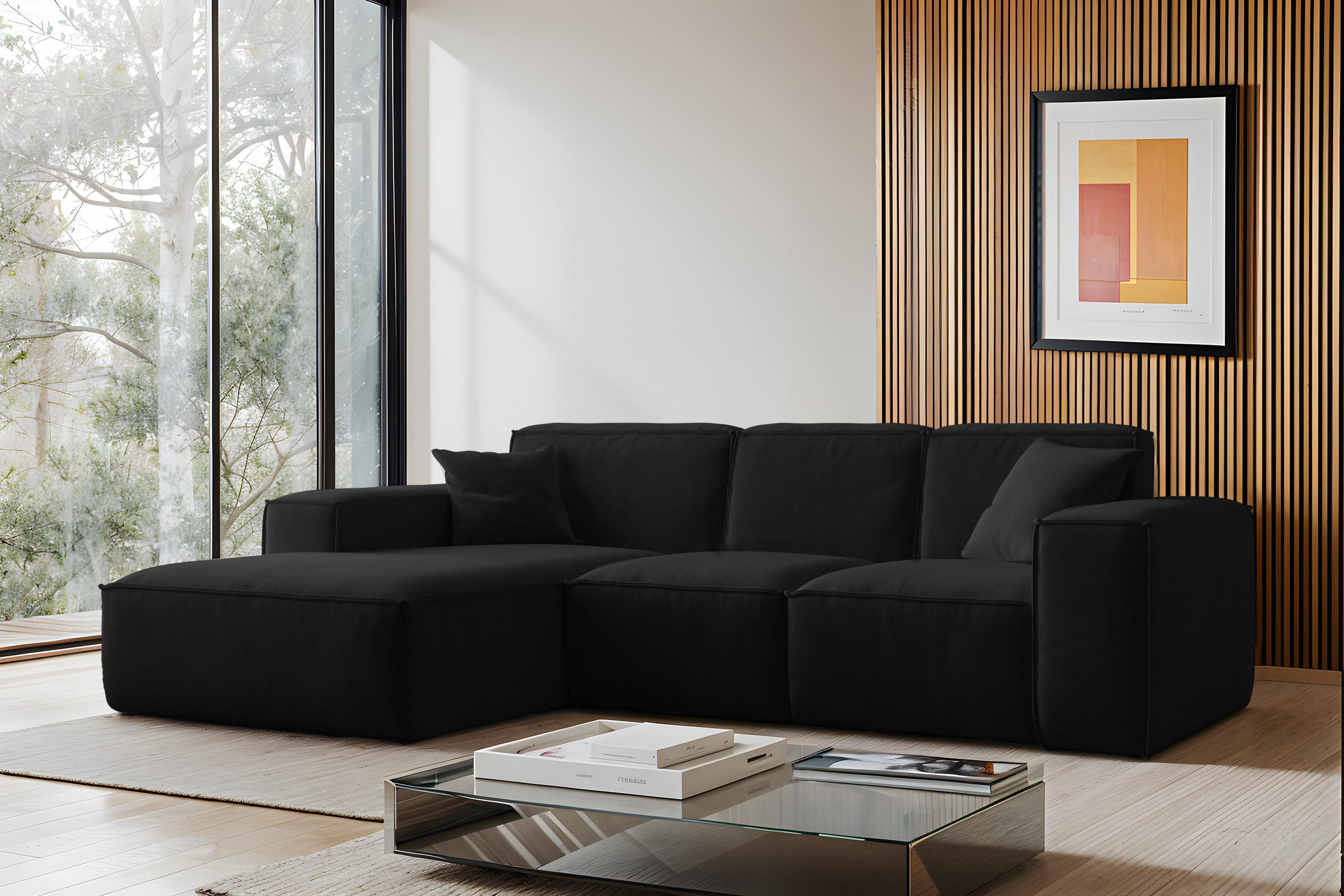 ECKSOFA, Sofa L form, Couch L form Siena L stoff Salvador Schwarz Links - Schwarz, Holz (165/266cm) - Kaiser Möbel
