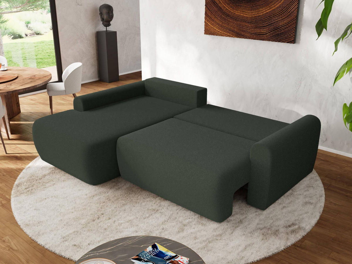 ECKSCHLAFSOFA CUBO L Dunkelgrün Boucle - links - Dunkelgrün/Schwarz, Kunststoff/Textil (273/187cm) - MKS