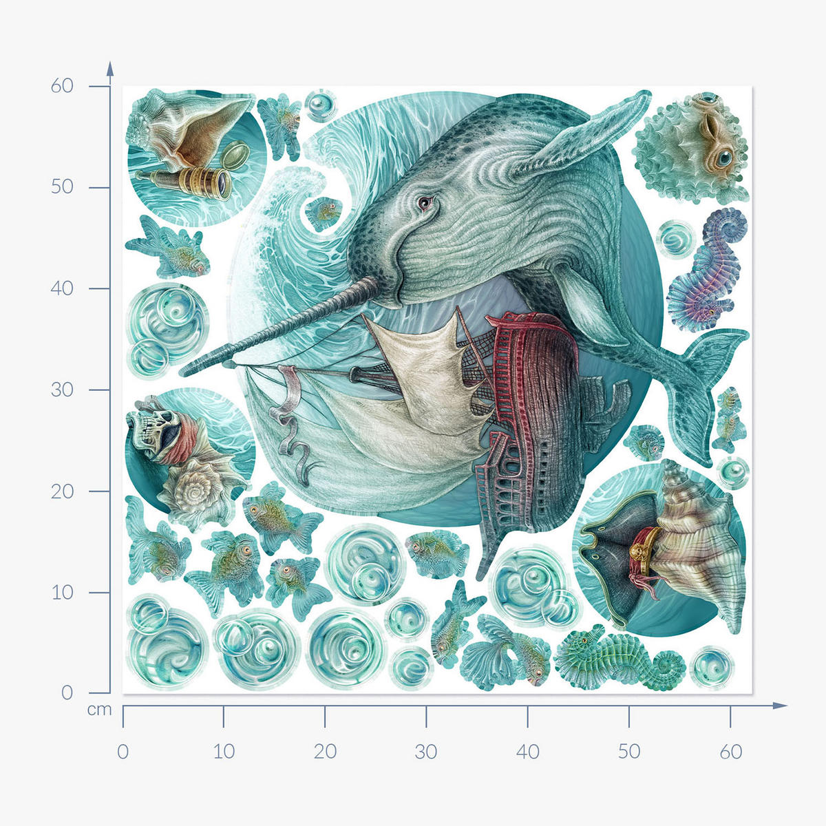 AUFKLEBER 60x62 cm Meerabenteuer - Blau, Kunststoff (60/62/0.1cm) - TULUP