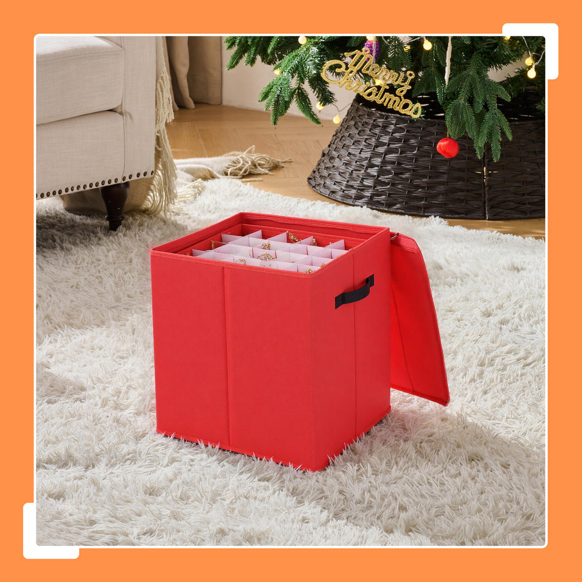 WEIHNACHTSKUGEL-AUFBEWAHRUNGSBOX - Rot, Wellpappe/Textil (36.5/40/36.5cm) - Relaxdays