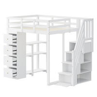 HOCHBETT 140/200 cm DE-01328, in Weiß, mit 4 Schubladen, Regalen und Stauraumleiter - Weiß, Holz (90/200cm) - ComfortXL