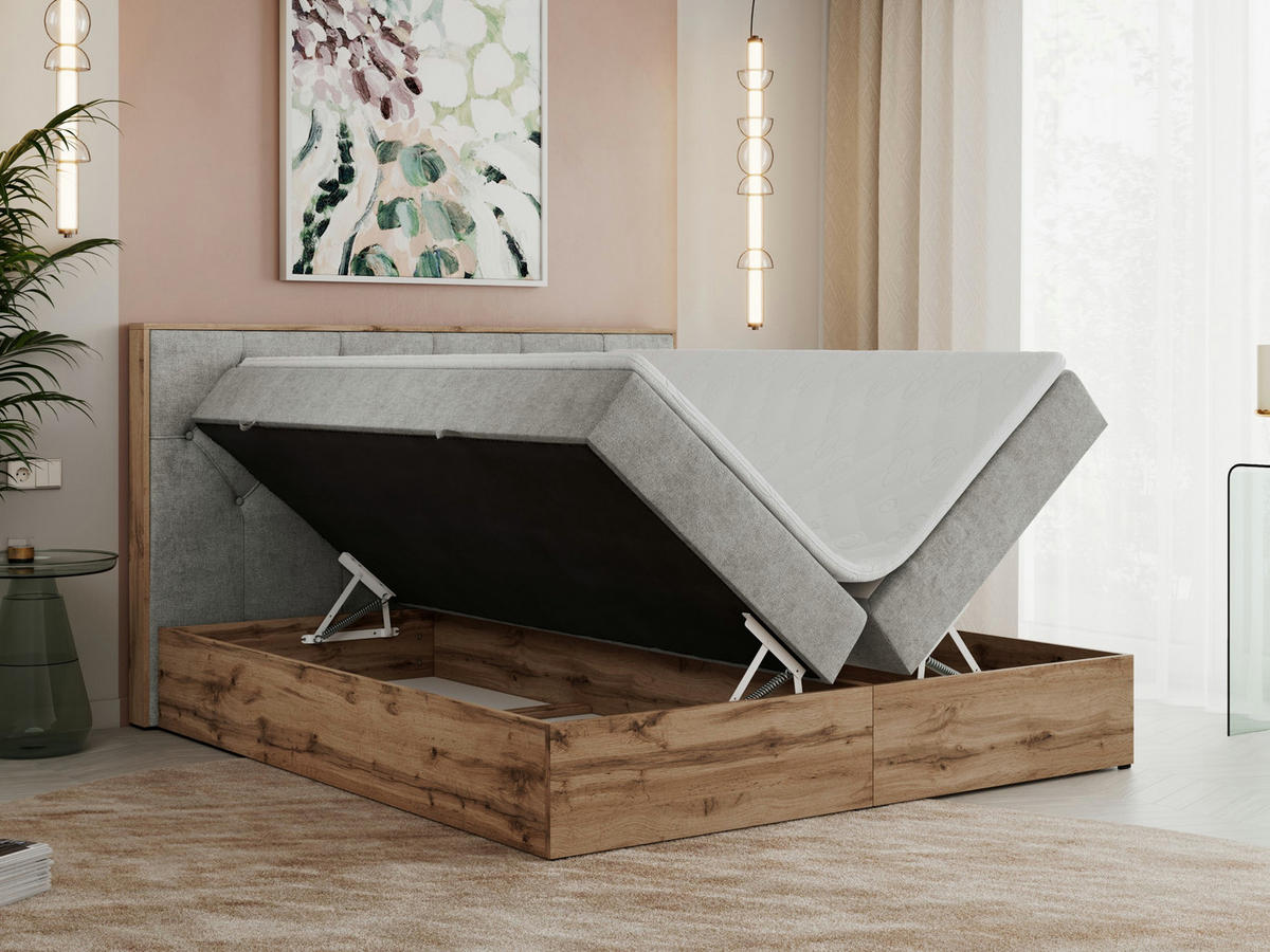 BOXBETT VENETO 180/200 Hellgrau Struktur - H3 - Hellgrau, Holz/Textil (180/200cm) - MKS