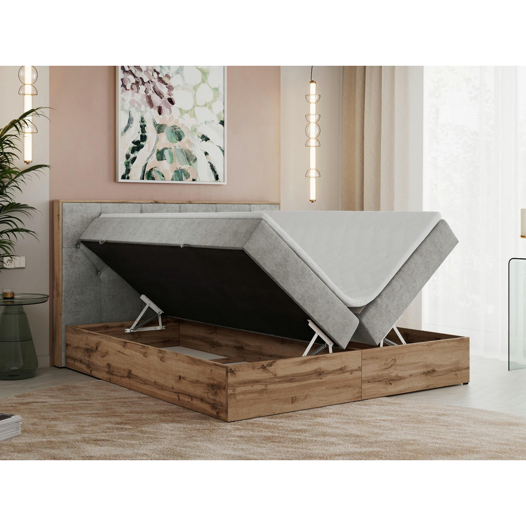 Thumbnail - MKS Boxbett, Hellgrau, Textil, 2-Sitzer, H3, Rechteckig, 180x200 cm, Schlafzimmer, Betten, Boxspringbetten