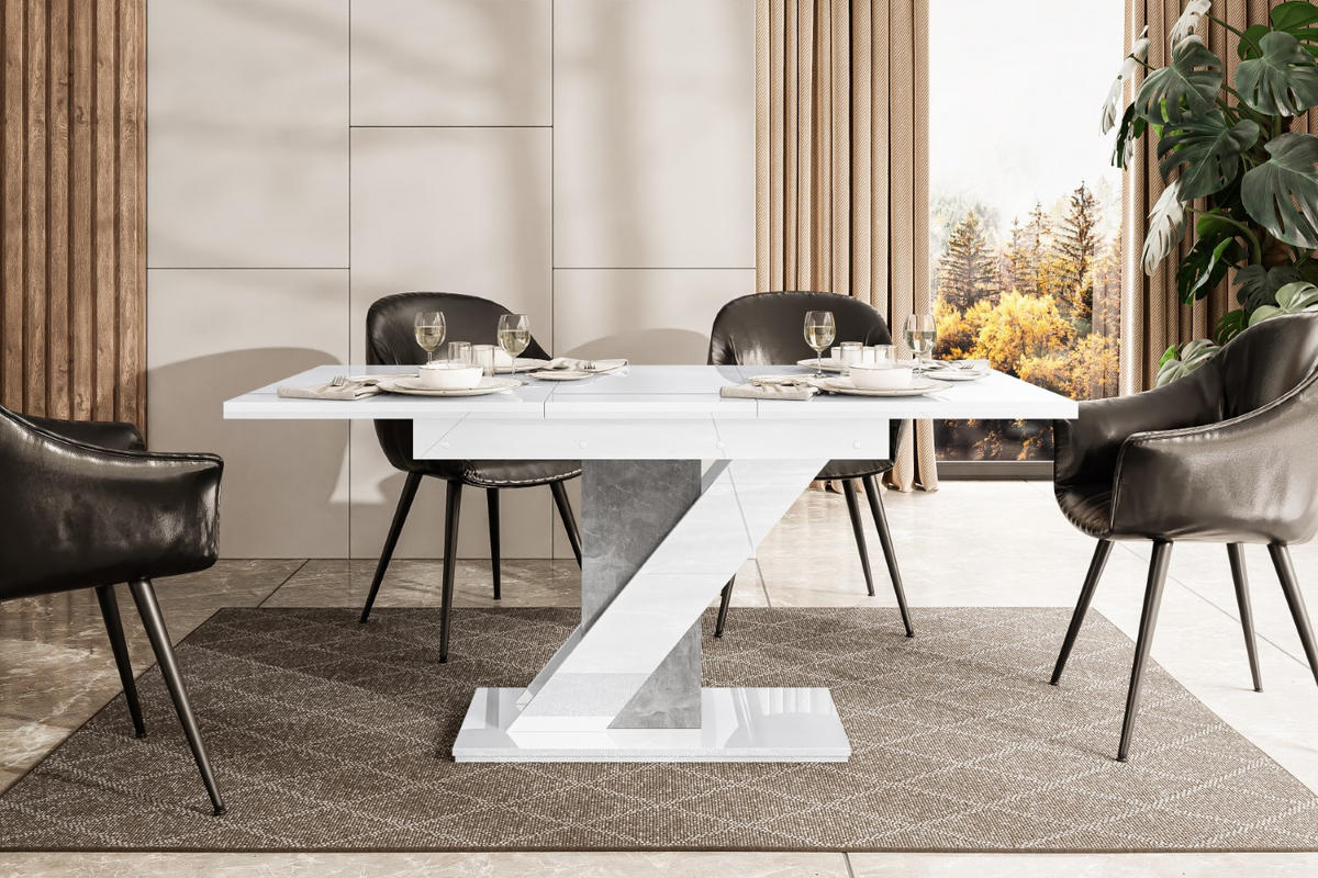 ESSTISCH ausziehbar 120 -160x80x75 cm - Hochglanz Weiß/Betonoptik - EVA - Weiß, Holzwerkstoff (120/80/75cm) - ALTDECOR