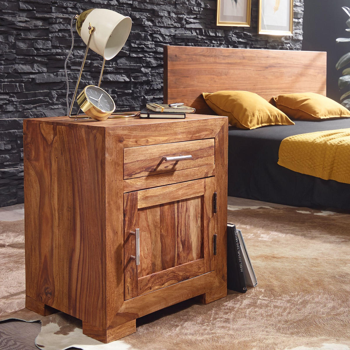 NACHTTISCH Massivholz Schublade Tür Landhausstil, Braun 50x40x60 cm - Braun, Holz/Metall (50/60/40cm) - KADIMA DESIGN