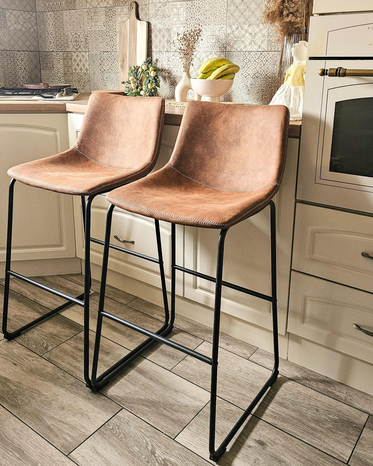 SCAUN DE BAR set de 2 tapițerie maro Franks - maro, material textil/metal (46/99/46cm) - Beliani