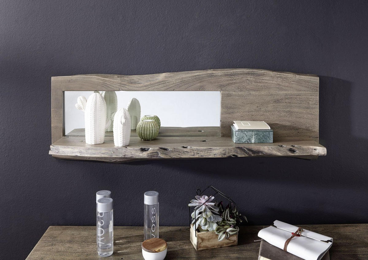 WANDREGAL Akazie 121x22x38 grau lackiert PURE ACACIA #905 - Grau, Holz (121/38/22cm) - Massivmoebel24