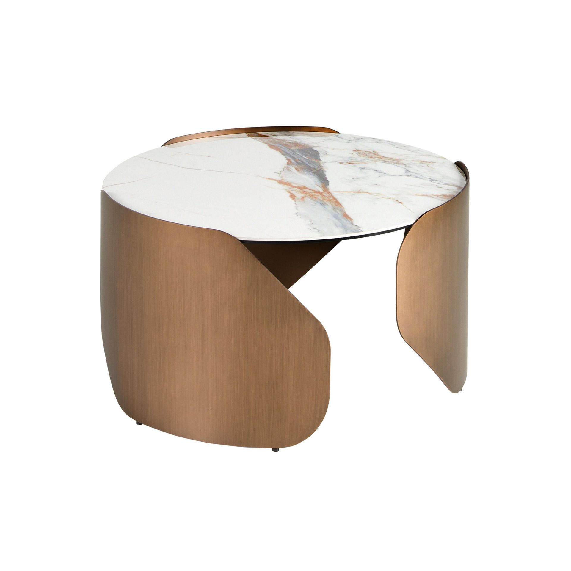 COUCHTISCH Runder Couchtisch aus Feinsteinzeug und bronzefarbenem Stahl Ø80/43 cm - Hellgrau/Weiß, Keramik/Stein (80/80/43cm) - ANGEL CERDA