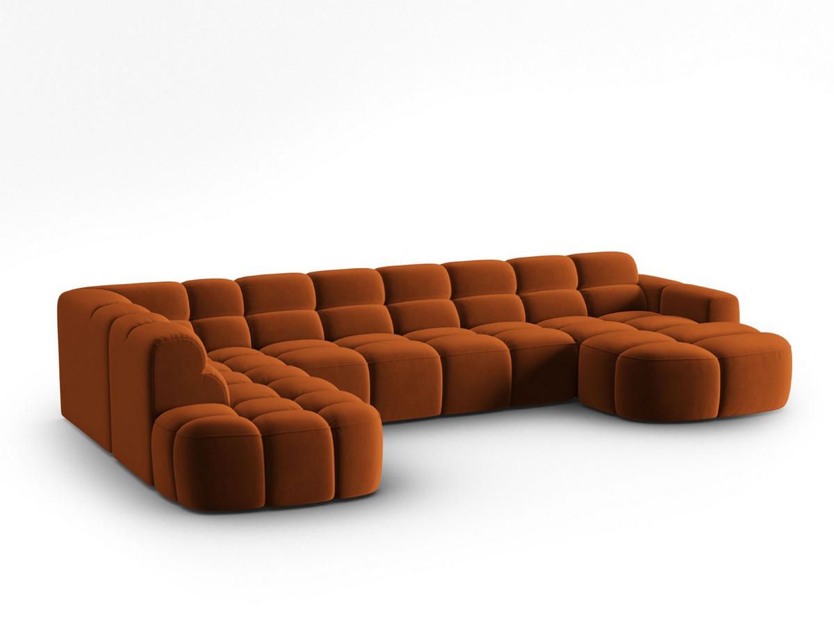 PANORAMASOFA links Lisa aus Samt terrakotta 7 Sitzplätze - Terracotta, Textil (234/77/387cm) - Micadoni