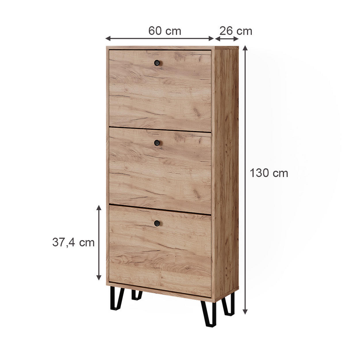 SCHUHKIPPER Siri Goldkraft Eiche 60 x 130 cm mit 3 Klappschubladen - Honigeiche, Holzwerkstoff (130/60/26cm) - Vicco