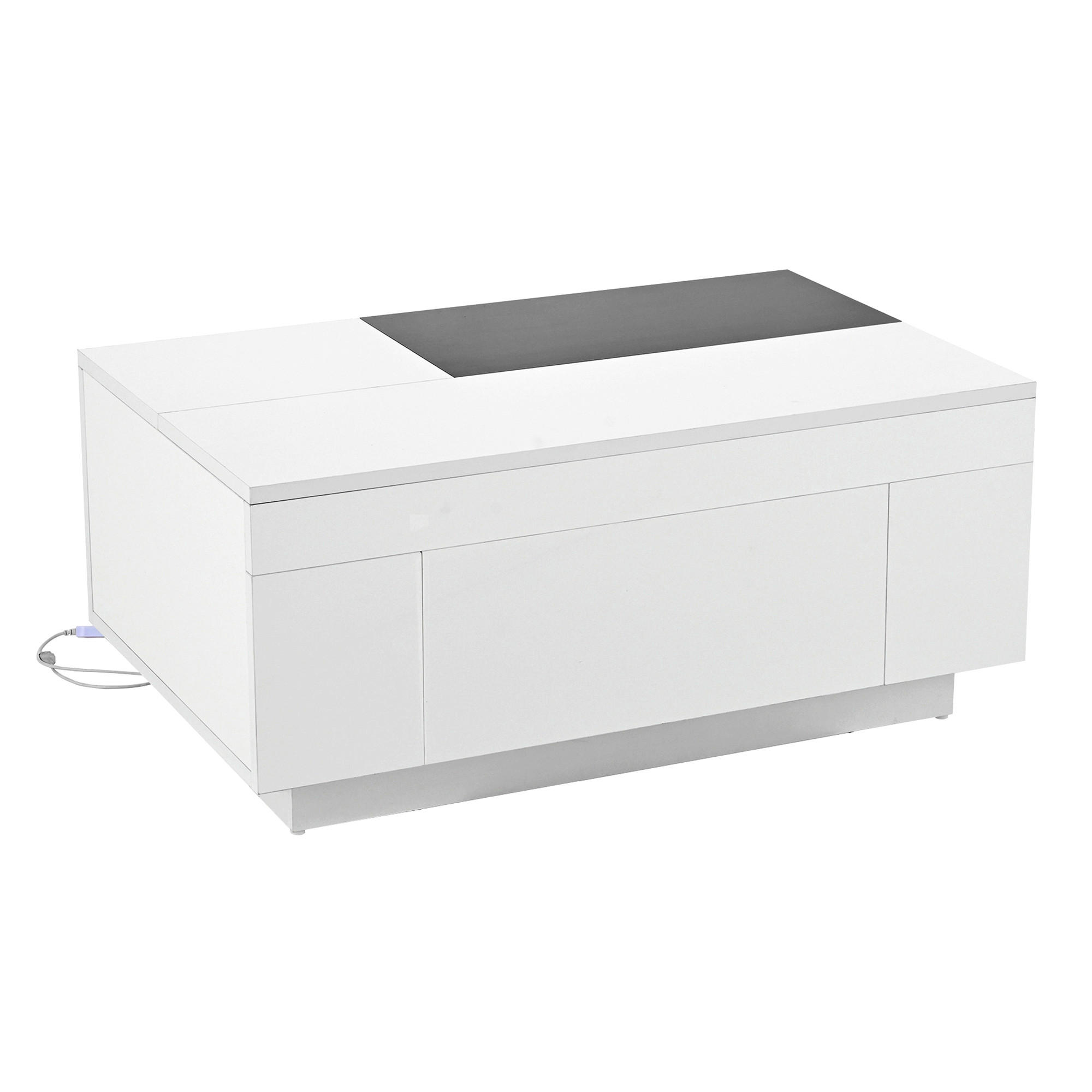 COUCHTISCH Schwarz/Weiß 80/50/35,5 cm mit LED und Ausziehfunktion - Schwarz, Holzwerkstoff (50/80/35.5cm) - PANGIVO