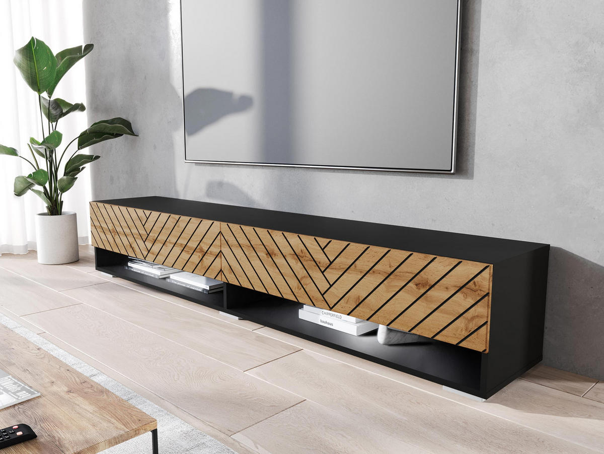 TV-LOWBOARD A180 MDF mit RGB LED Beleuchtung - Eiche Wotan/Alufarben, Holzwerkstoff/Kunststoff (180/30/33cm) - MIRJAN24