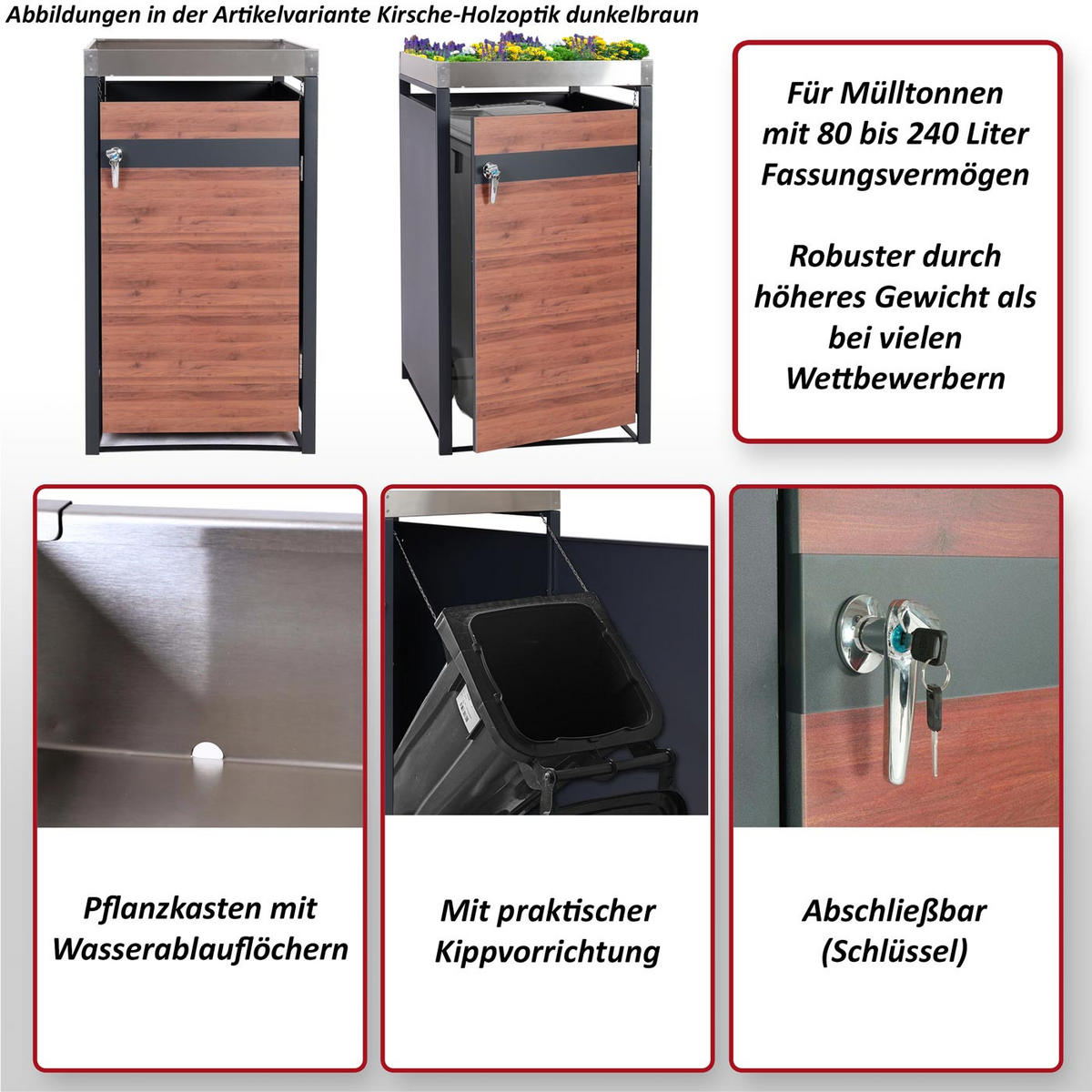 MÜLLTONNENVERKLEIDUNG 1ER rechteckig Kirschbaum Dekor - Kirschbaumfarben, Metall (68/125/80cm) - MCW
