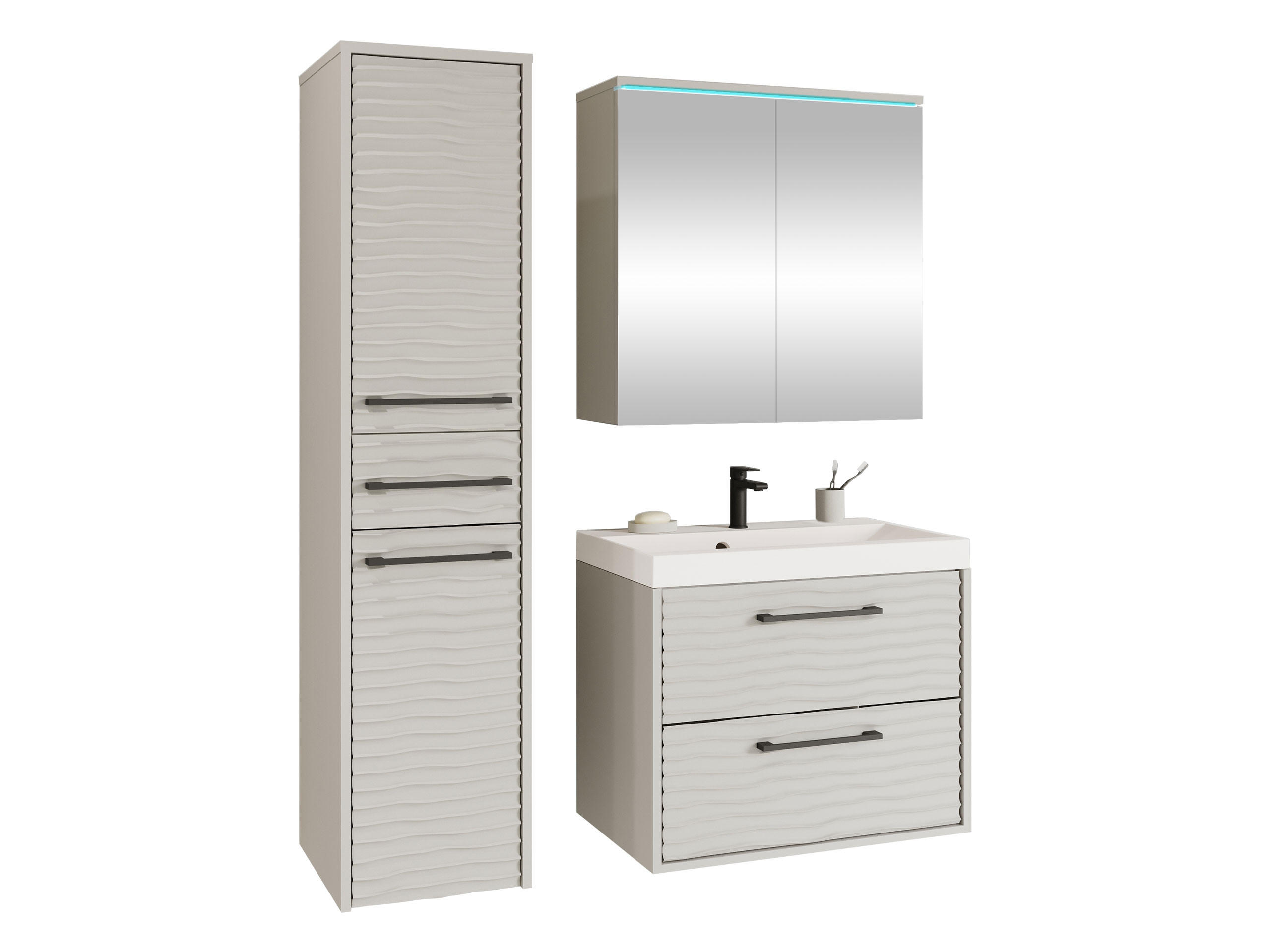 BADMÖBEL-SET Canavas I mit RGB LED Beleuchtung - Kaschmir/Schwarz, Holzwerkstoff/Metall (30/130/35cm) - MIRJAN24