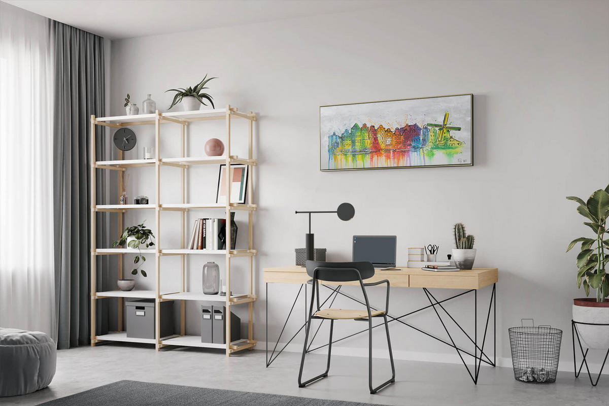 RUČNE MAĽOVANÝ AKRYLOVÝ OBRAZ 120/60 cm, sivý, krajinný motív - sivá, drevo/textil (120/60cm) - KUNSTLOFT