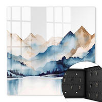 SCHLÜSSELBOX Schwarz 30x30 cm- Türöffnung nach rechts - Aquarellberge - Blau, Metall (30/30/5cm) - TULUP