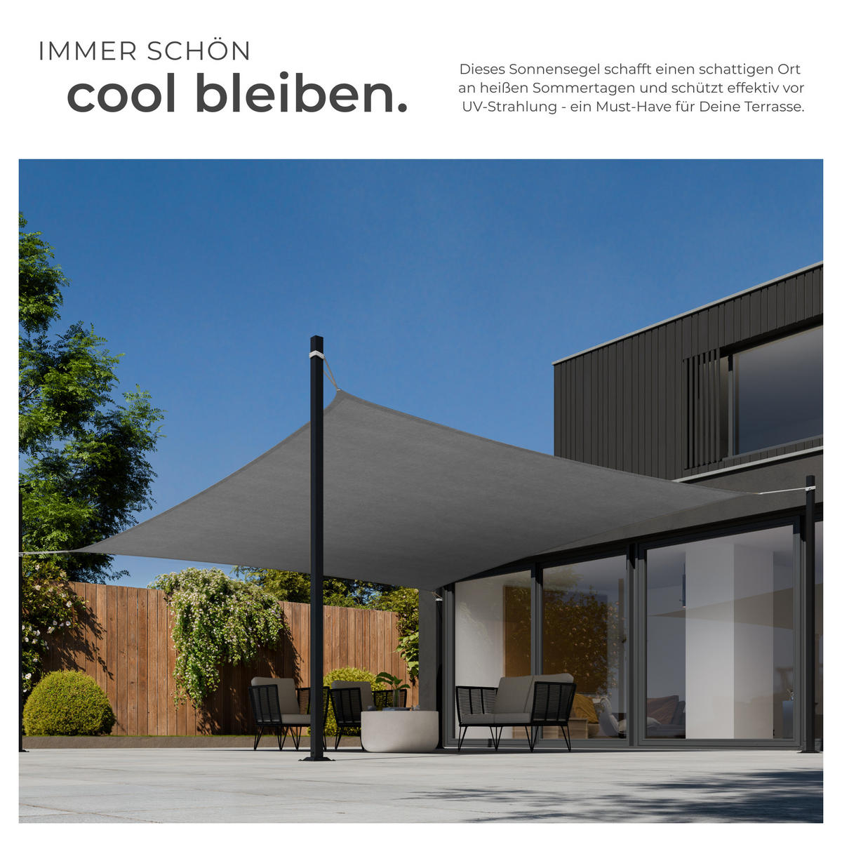 SONNENSEGEL ,inklusive Spannseile,grau - Grau, Kunststoff (500/500cm) - tectake