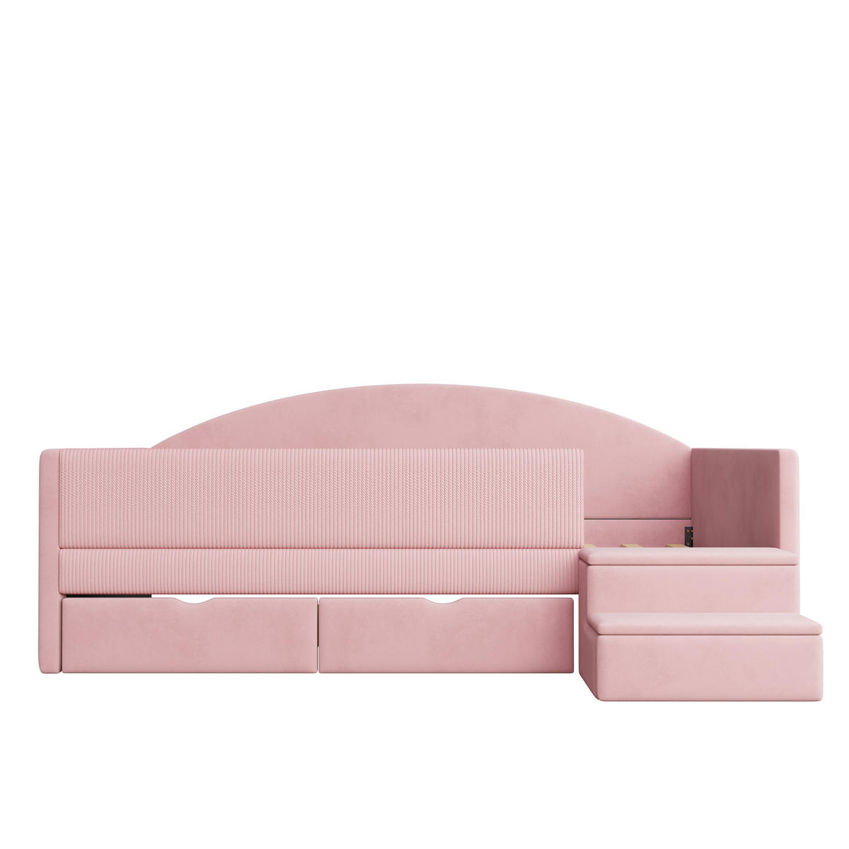 KINDERBETT 90/190 cm in Rosa Samt mit 2 Schubladen und Stufen - Rosa, Holzwerkstoff/Textil (90/190cm) - WISHDOR