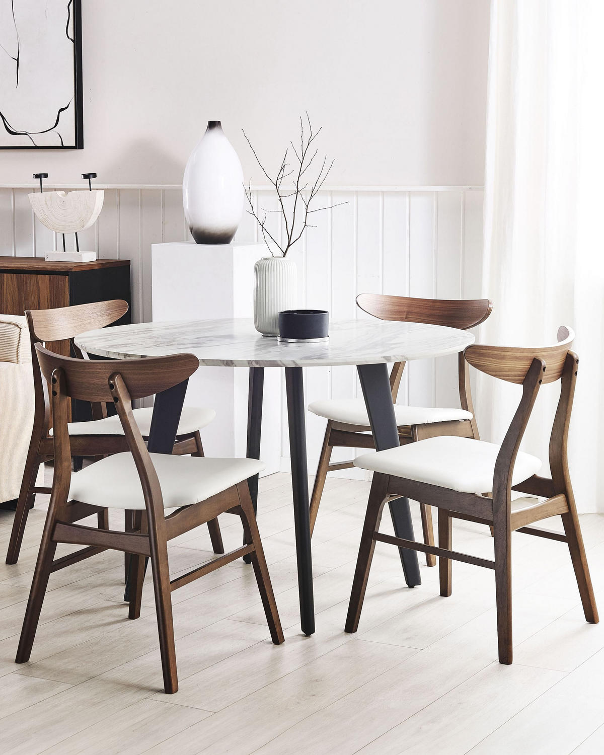 ÉTKEZŐSZÉK 2 darabos Szett Kaucsukfa Fehér Lynn - barna/fehér, textil/fa (49/78/47cm) - Beliani