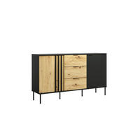 KOMMODE MERIDIAN 165,1/92/40cm mit 3 Schubladen 2 Türen Eichefarben - Eichefarben/Schwarz, Holzwerkstoff (165.1/92/40cm) - MASSENO