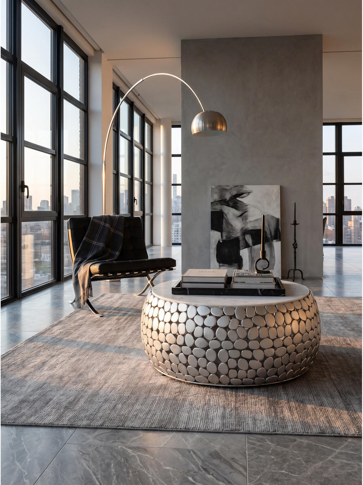 COUCHTISCH DIEMEL, Marmor, handgefertigt, Silber-Weiß, Ø 66 x 32 cm - Silberfarben, Stein/Metall (66/66/32cm) - KADIMA DESIGN
