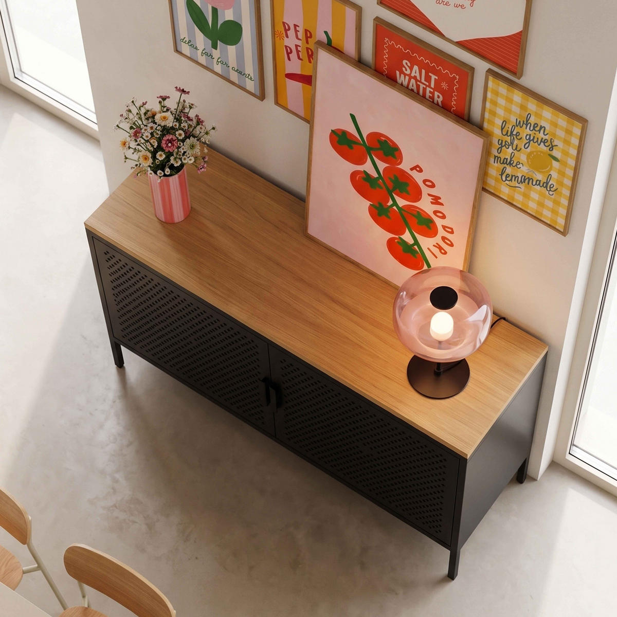 SIDEBOARD 100 cm, Schwarz - Schwarz, Metall (100/60/40cm) - Oviala