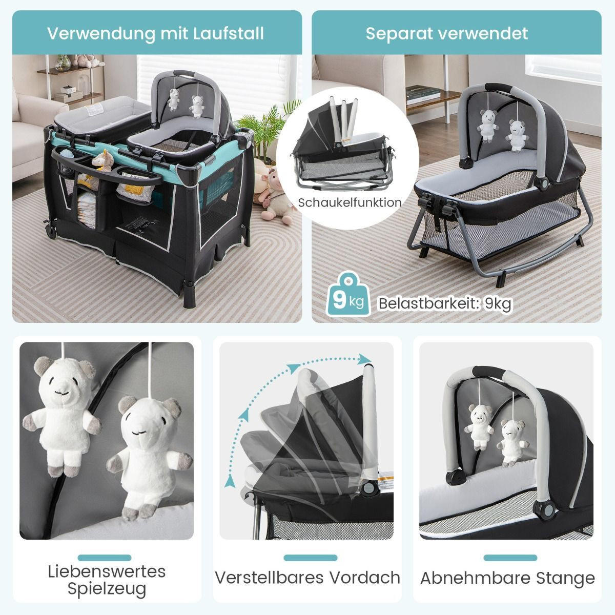 REISEBETT mit Matratze grün - Grün, Textil - COSTWAY