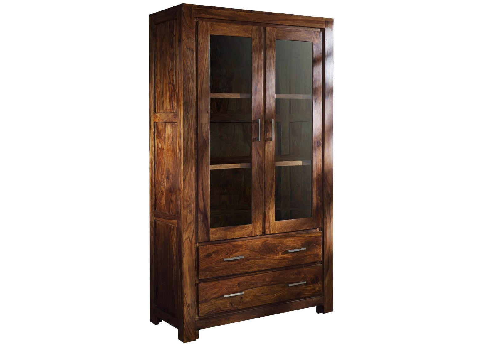 VITRINE Sheesham 100x45x180 braun lackiert METRO LIFE #101 - Braun, Holz (100/180/45cm) - Massivmoebel24