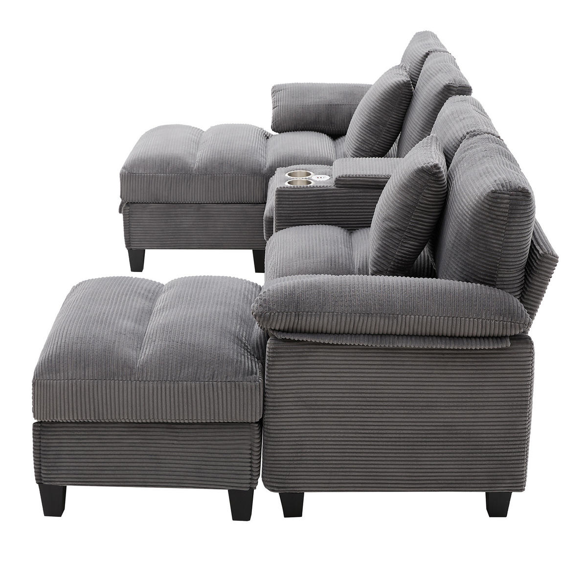 WOHNLANDSCHAFT aus Cord 293x142x93 cm in Grau mit USB-Anschlüssen & Stauraum - Grau, Textil (142/93/293cm) - Modfu