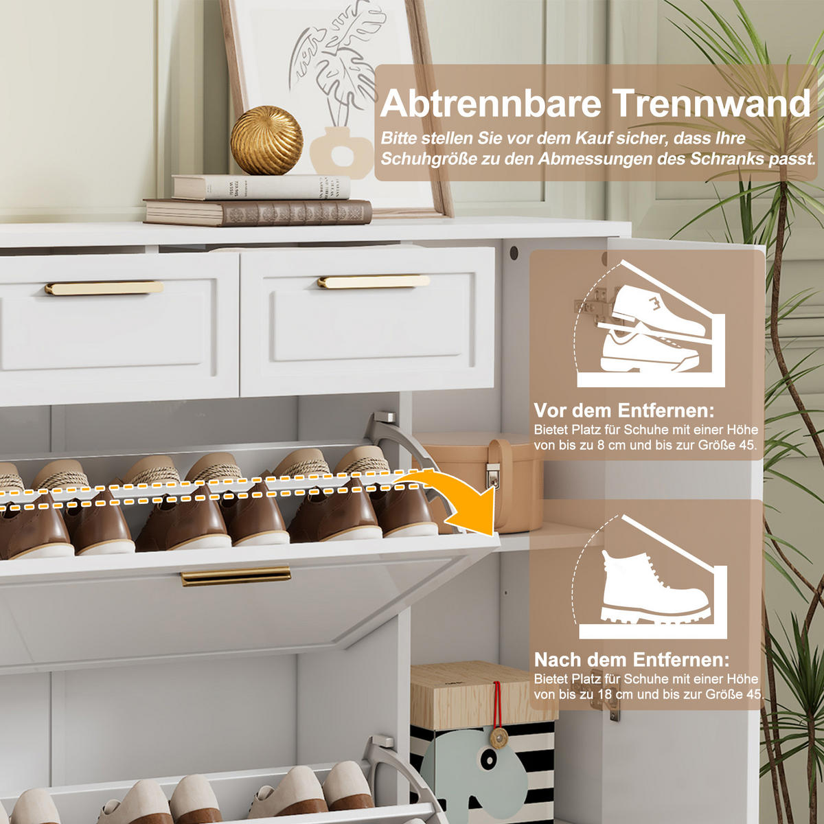 SCHUHSCHRANK Modern Goldgriffe Weiß 120x24x107cm - Weiß, Holzwerkstoff (24/107/120cm) - FLIEKS