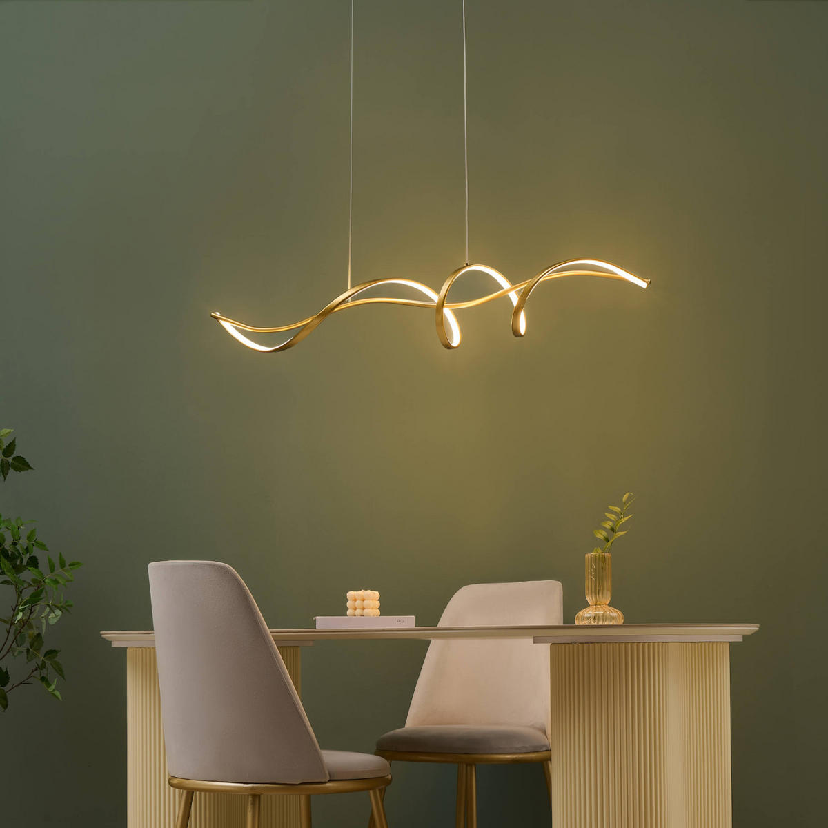 HÄNGELEUCHTE Lybell, Gold, 120cm, Dimmbar - Goldfarben, Metall (120/22/22cm) - KOSILUM