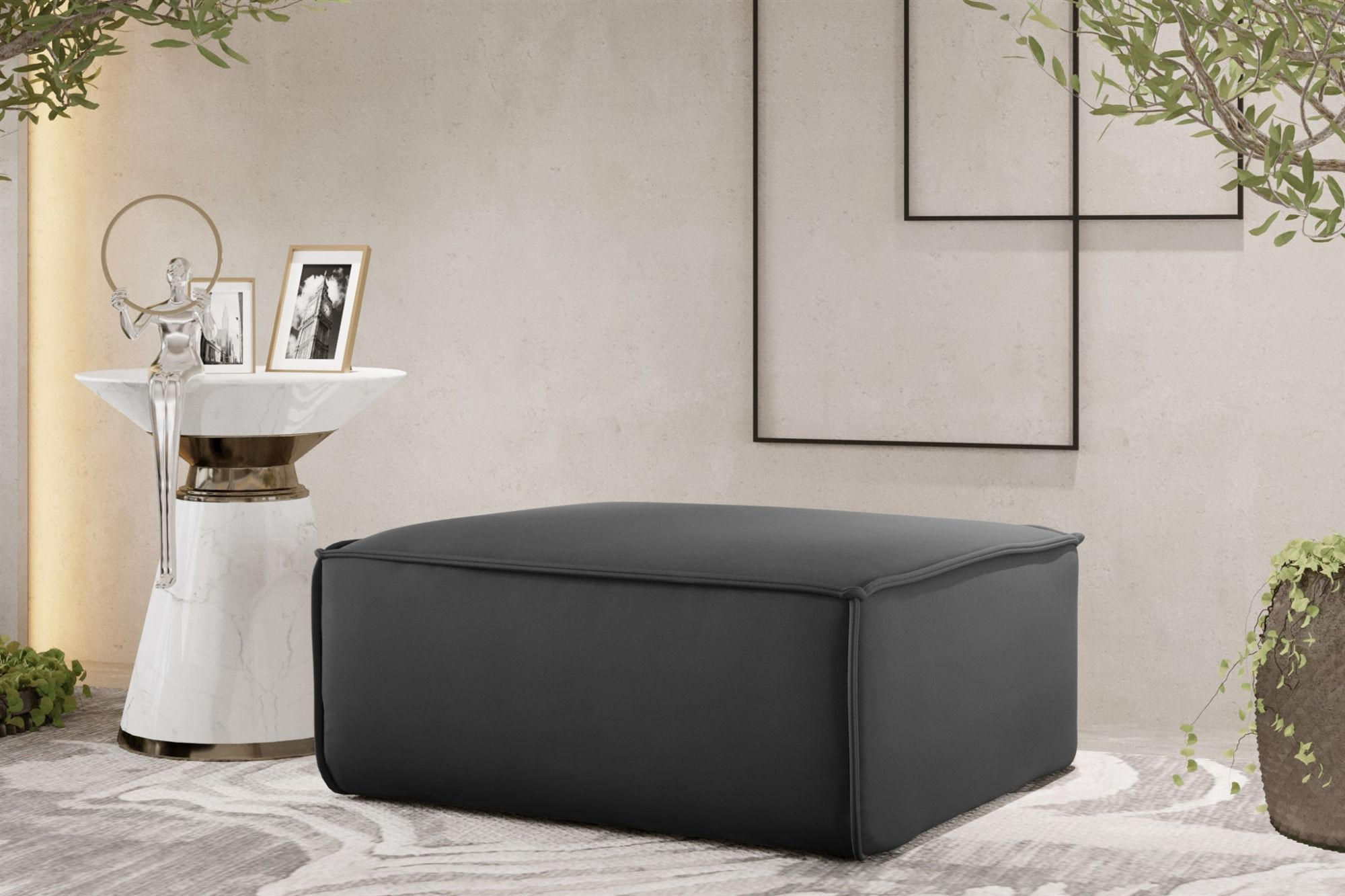 POLSTERHOCKER Celes Premium Opera Velvet - Dunkelgrau, Holzwerkstoff/Textil (105/40/105cm) - Fun Möbel