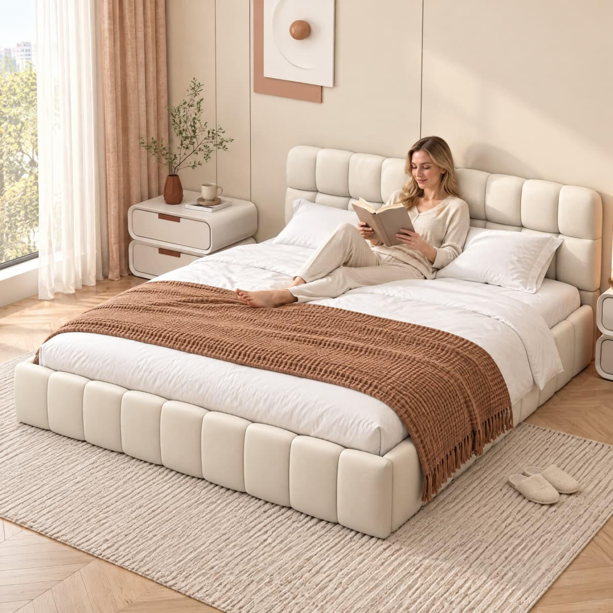 POLSTERBETT 160x200 cm Beige Leinen Bett, modern Kanten Design Doppelbett - Beige, Textil (160/200cm) - CASIVA