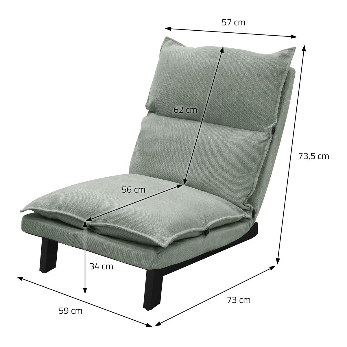 BODENSTUHL Grau-Grün - Schwarz/Hellgrün, Textil/Metall (59/73.5/96cm) - ML-DESIGN