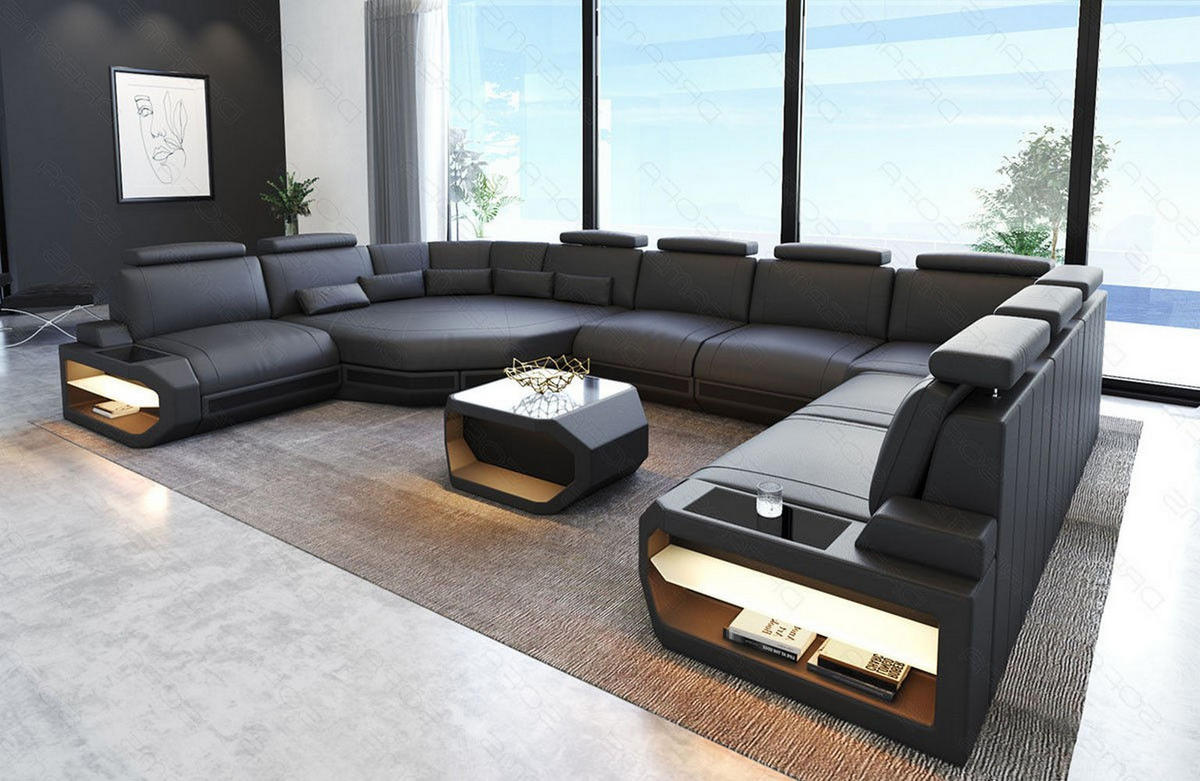 LEDERSOFA Asti L - Grau, Leder (427/93/280cm) - Sofa Dreams