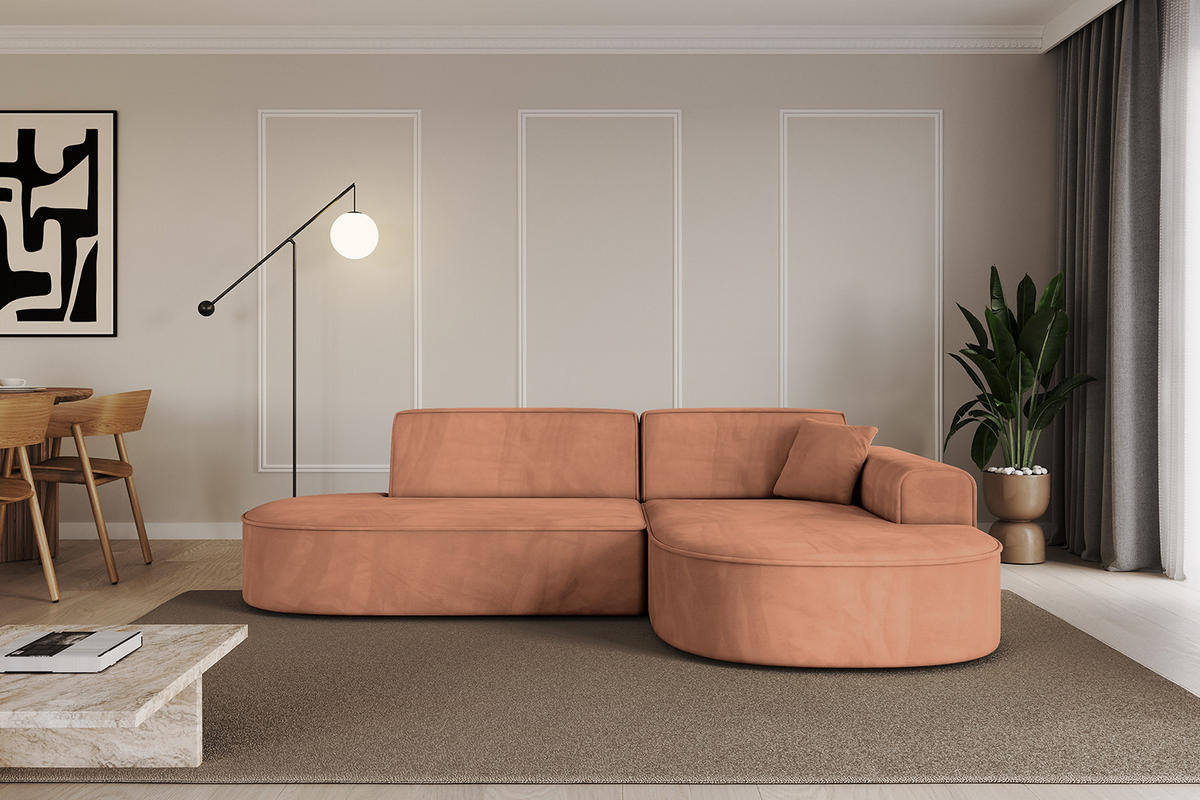 ECKSOFA Ottomane Rechts MARI-L1 - 243x171x79 cm Orange Velours - Schwarz/Orange, Holzwerkstoff/Kunststoff (171/243cm) - ALTDECOR