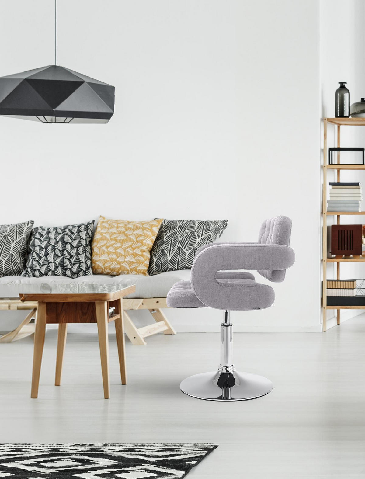 DREHSTUHL Stoff grau - Chromfarben/Grau, Textil/Metall (62/76/55cm) - CLP