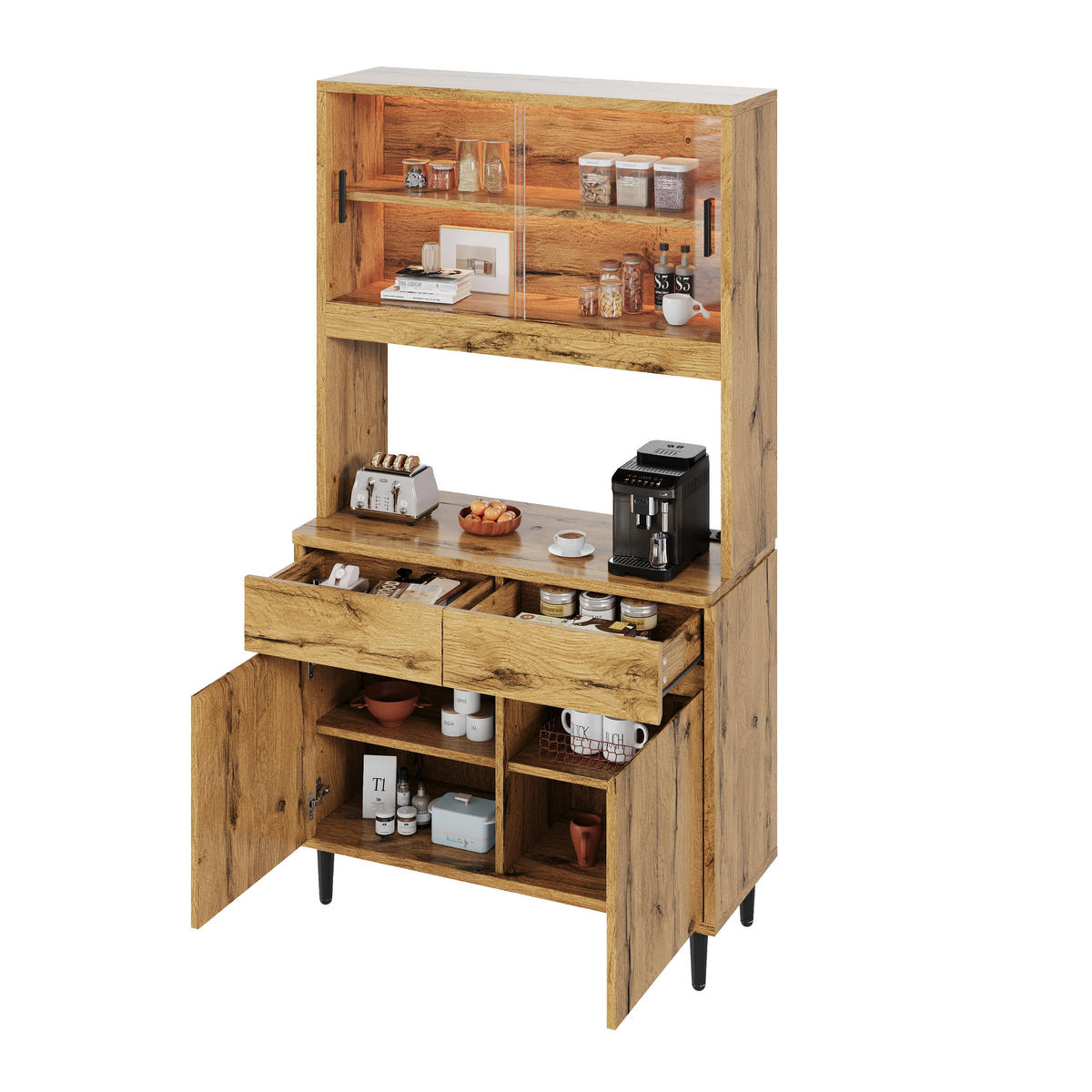BUFFETSCHRANK 100x40x185cm LED Steckdose USB Eiche - Eichefarben, Holzwerkstoff (100/185/40cm) - FLIEKS